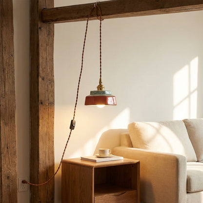 Handcrafted Red & Turquoise Ceramic Pendant Light - Modefinity