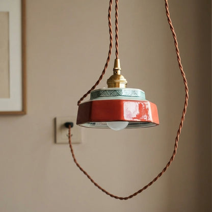 Handcrafted Red & Turquoise Ceramic Pendant Light - Modefinity