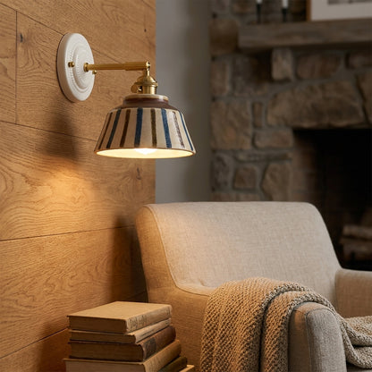 Komorebi Hand-Painted Ceramic Wall Sconce – Striped Japandi Artisanal Light - Modefinity