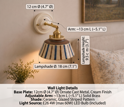 Komorebi Hand-Painted Ceramic Wall Sconce – Striped Japandi Artisanal Light - Modefinity