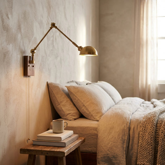 Brass Wall Light With Wood Plate - 106WL - Modefinity