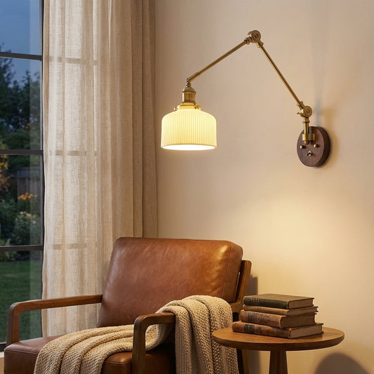 Ceramic Wall Light With Wood Plate - 111WL - Modefinity