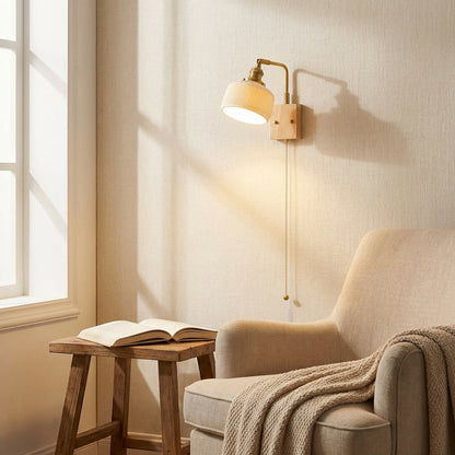 Ceramic Wall Light With Oak Wood Plate - 113WL - Modefinity