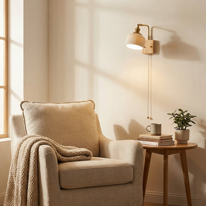 Ceramic Wall Light With Oak Wood Plate - 113WL - Modefinity