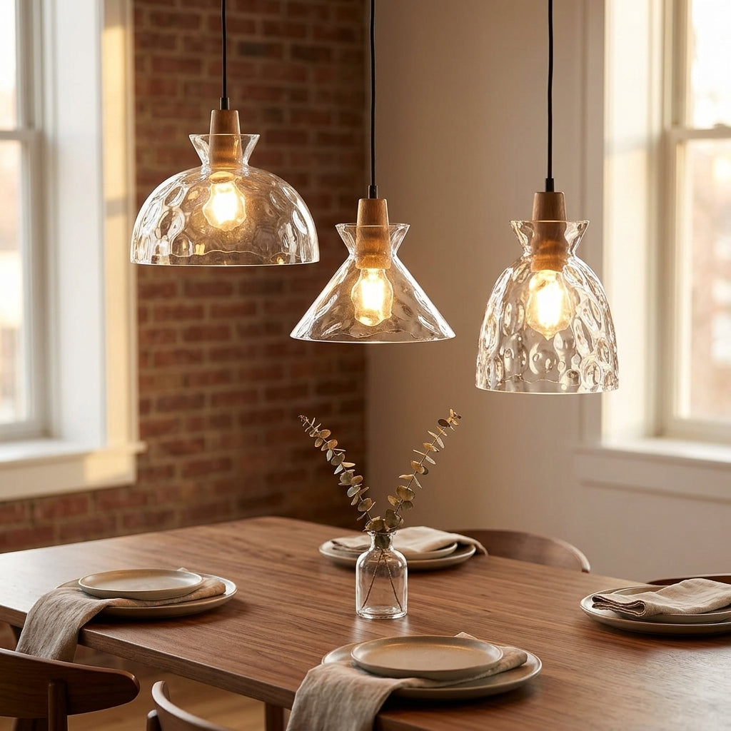 Clear Glass Pendant Light With Wood Lampholder - 101NS - Modefinity