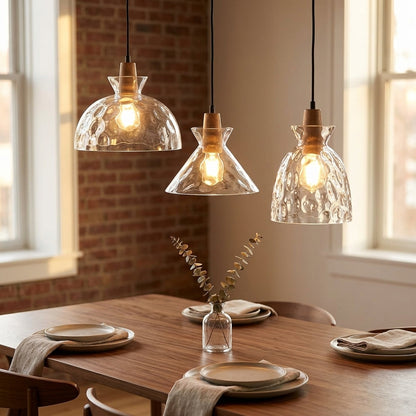 Clear Glass Pendant Light With Wood Lampholder - 101NS - Modefinity