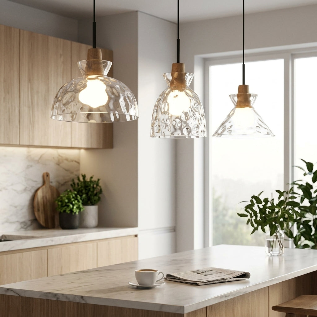 Clear Glass Pendant Light With Wood Lampholder - 101NS - Modefinity