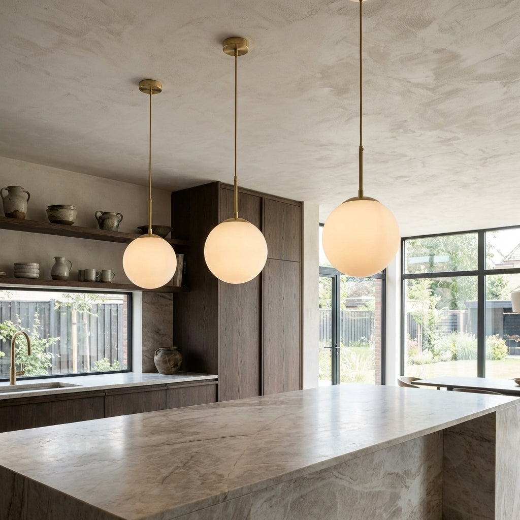 White Frosted Glass Brass Pendant Light - 202GPL - Modefinity