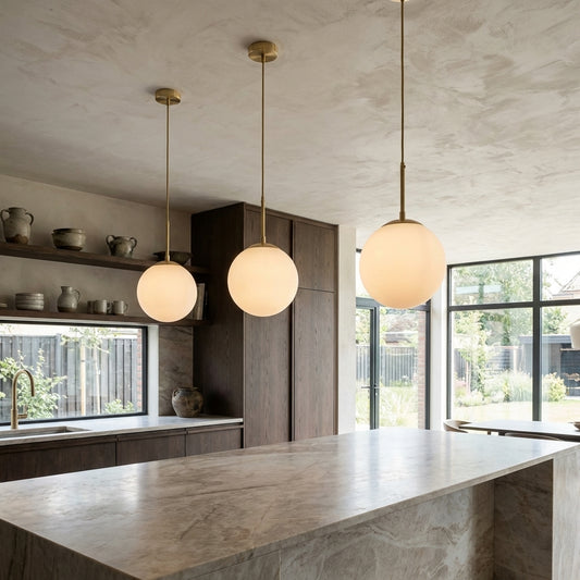 White Frosted Glass Brass Pendant Light - 202GPL - Modefinity