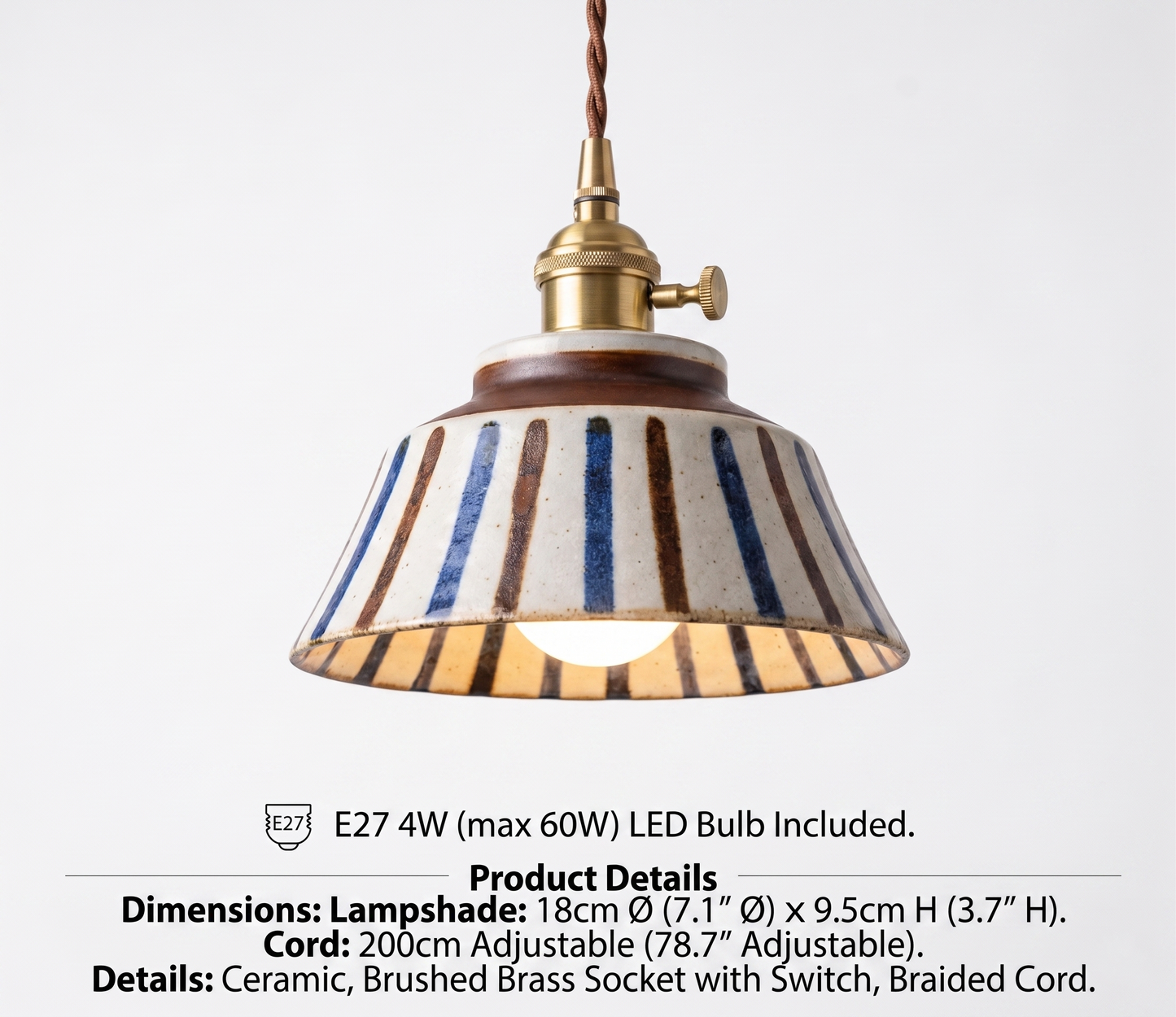 The Kyoto Stripe: Hand-Painted Ribbed Ceramic Pendant Light - Modefinity