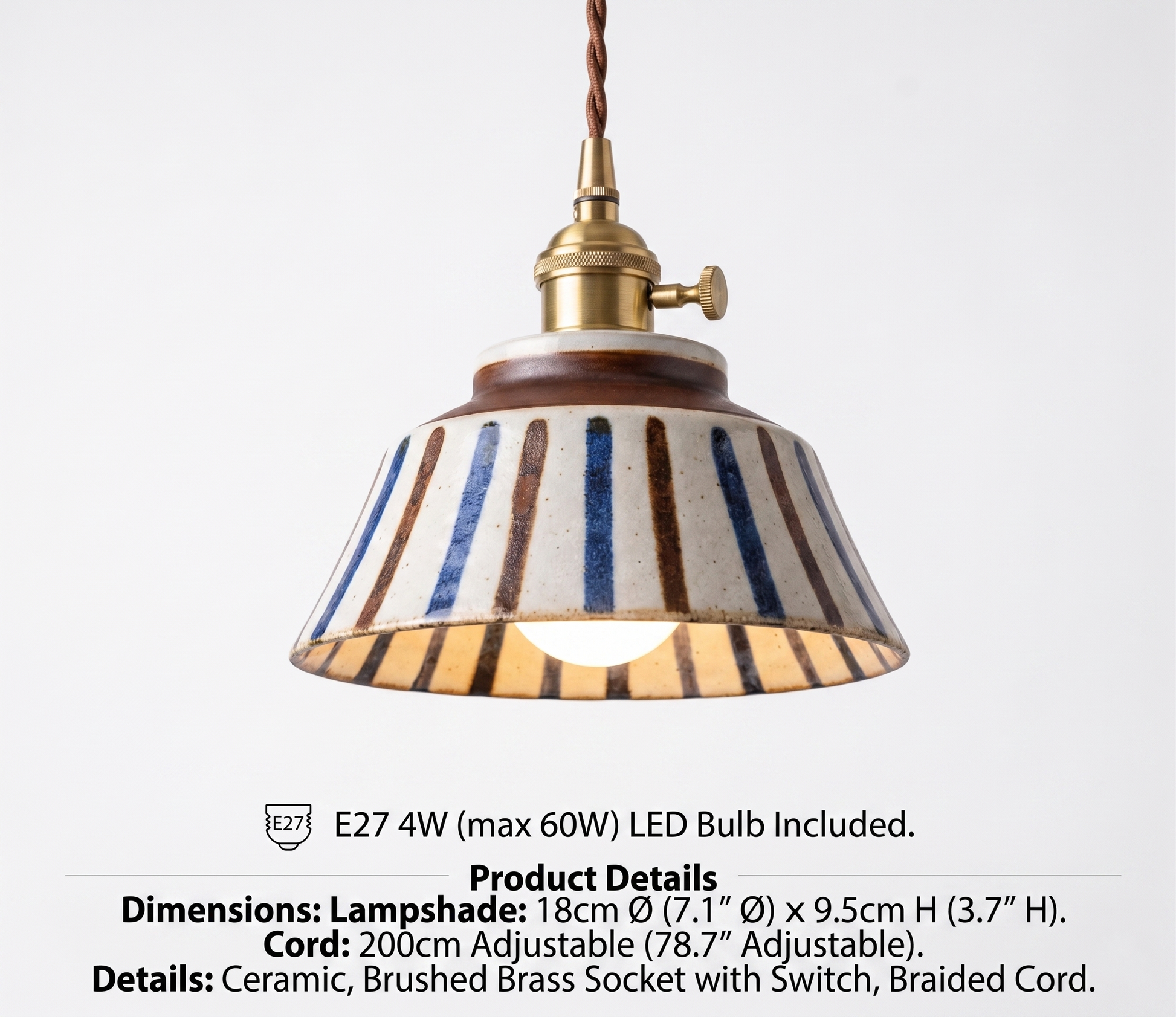 The Kyoto Stripe: Hand-Painted Ribbed Ceramic Pendant Light - Modefinity