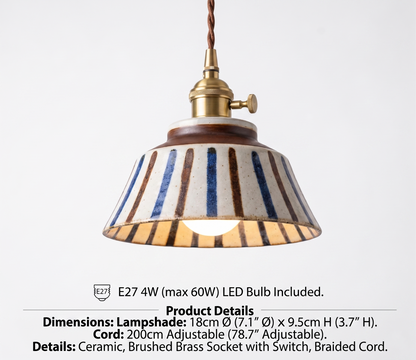 The Kyoto Stripe: Hand-Painted Ribbed Ceramic Pendant Light - Modefinity