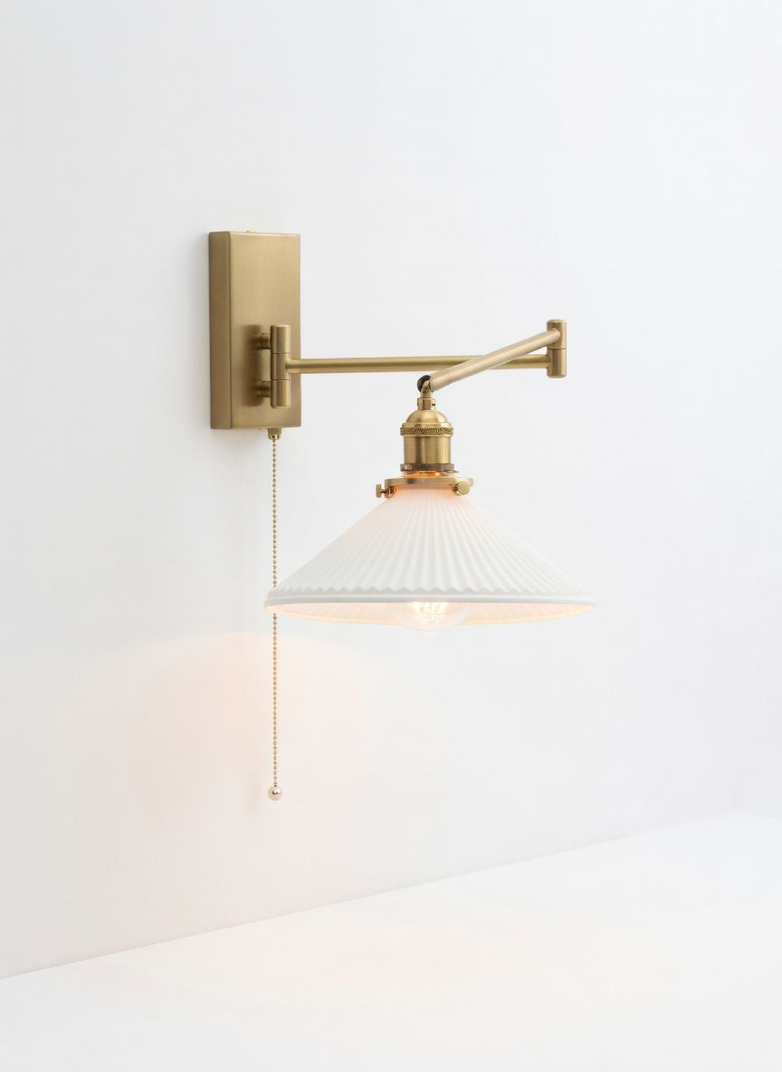 Lyra Articulated Brass Sconce – Plug-In Edition with Twisted Fabric Cord - Modefinity