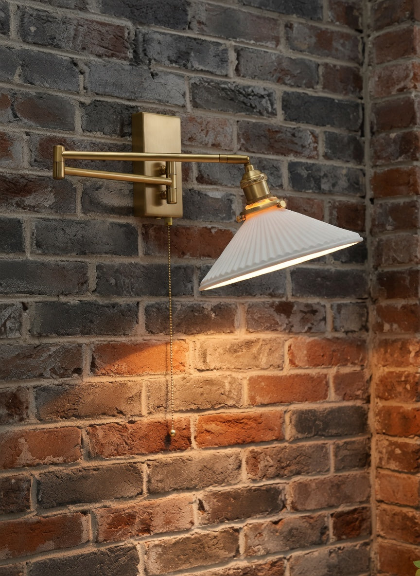 Lyra Articulated Brass Sconce – Plug-In Edition with Twisted Fabric Cord - Modefinity