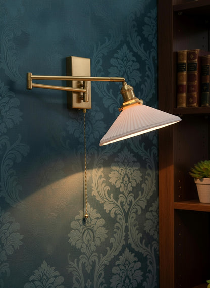 Lyra Articulated Brass Sconce – Plug-In Edition with Twisted Fabric Cord - Modefinity
