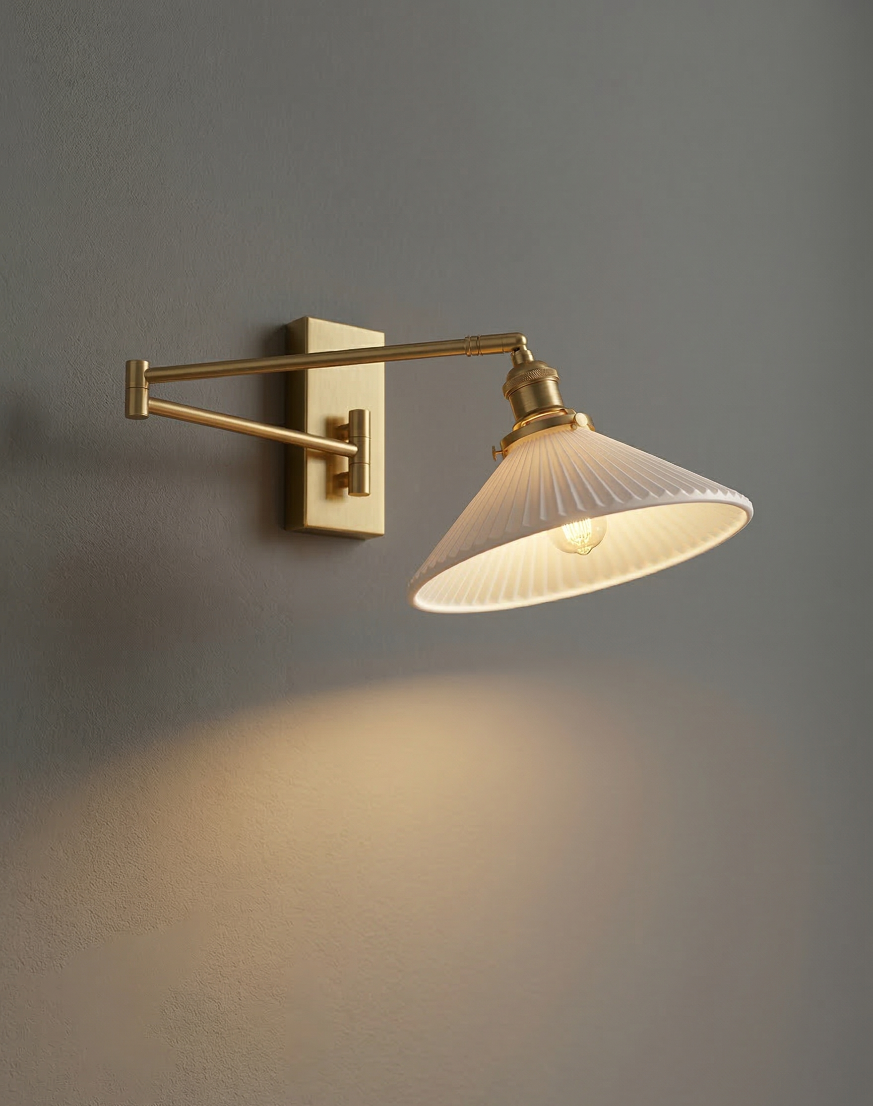 Aria Articulated Brass & Pleated Ceramic Sconce with Pull Chain - Modefinity