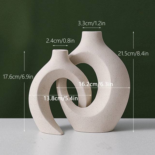 Japandi Beige Double Ceramic Vases - Modefinity