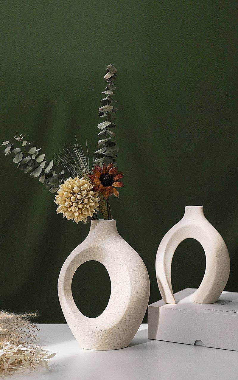 Japandi Beige Double Ceramic Vases - Modefinity