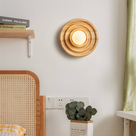 Japandi Wood Circle Wall Sconce - Modefinity