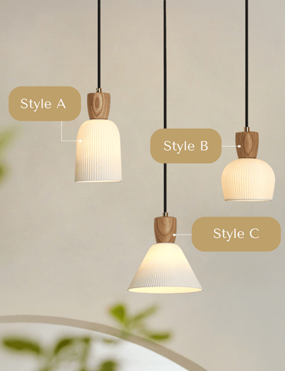 Japandi Wood Style Ceramic Pendant Light - 209CPL - Modefinity