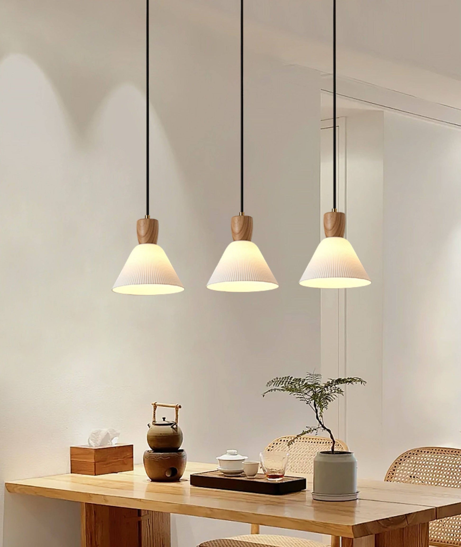 Japandi Wood Style Ceramic Pendant Light - 209CPL - Modefinity