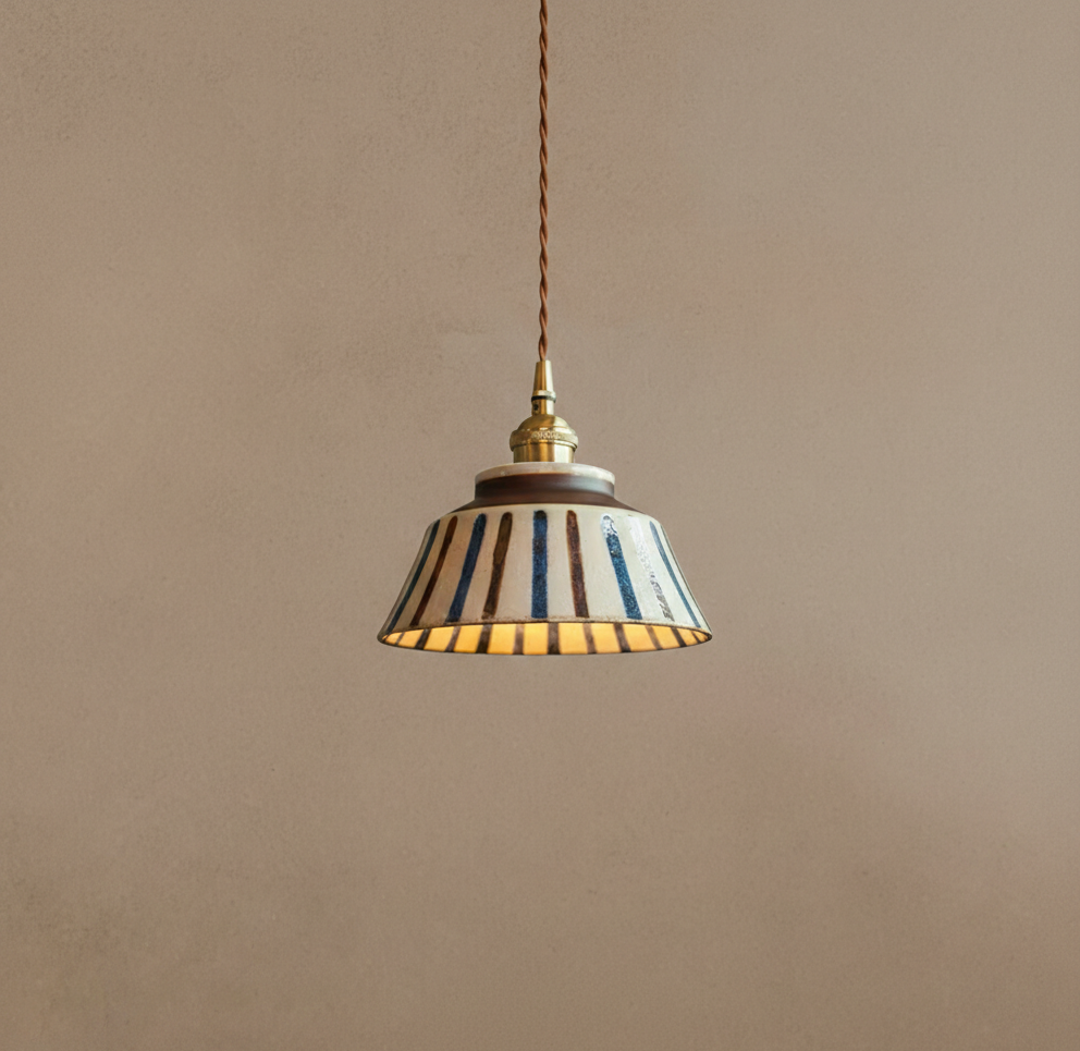 The Kyoto Stripe: Hand-Painted Ribbed Ceramic Pendant Light