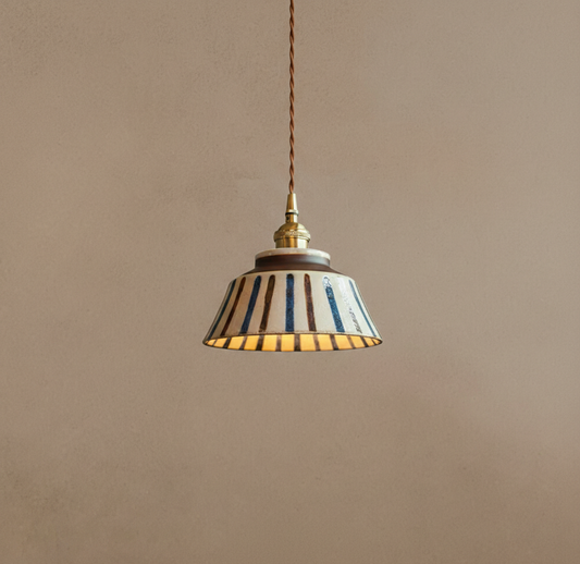 The Kyoto Stripe: Hand-Painted Ribbed Ceramic Pendant Light