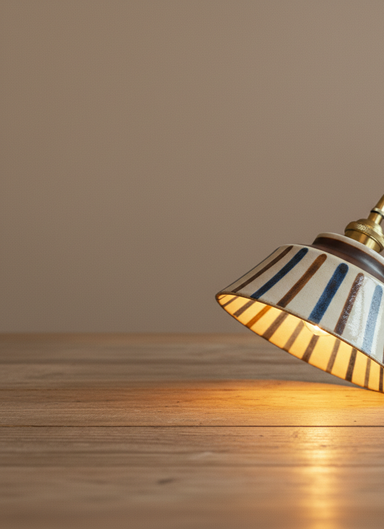The Kyoto Stripe: Hand-Painted Ribbed Ceramic Pendant Light