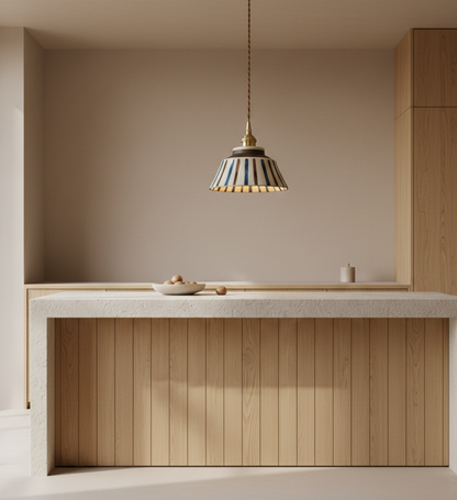 The Kyoto Stripe: Hand-Painted Ribbed Ceramic Pendant Light