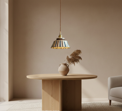 The Kyoto Stripe: Hand-Painted Ribbed Ceramic Pendant Light