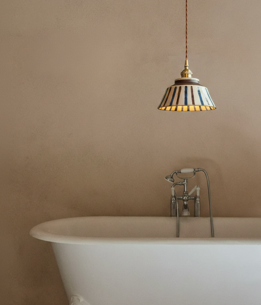 The Kyoto Stripe: Hand-Painted Ribbed Ceramic Pendant Light