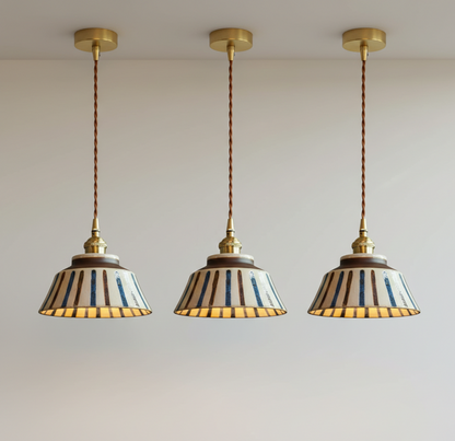 The Kyoto Stripe: Hand-Painted Ribbed Ceramic Pendant Light