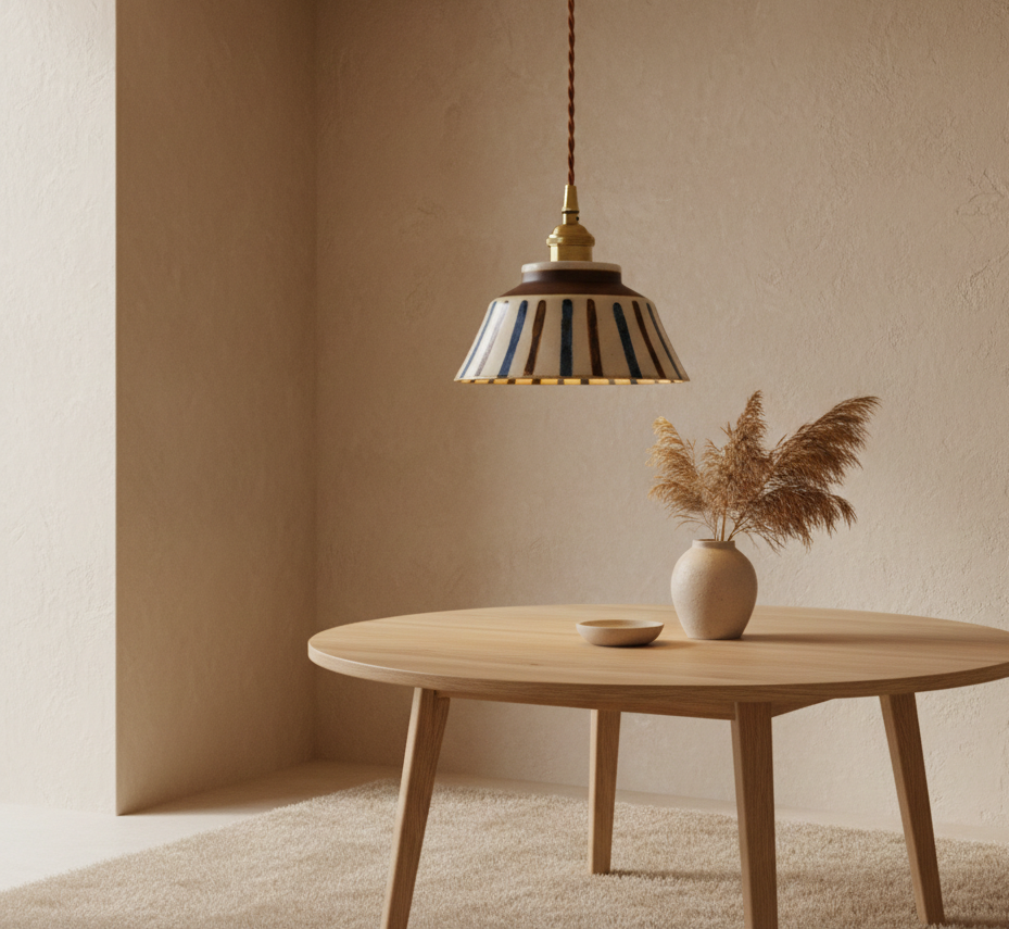 The Kyoto Stripe: Hand-Painted Ribbed Ceramic Pendant Light