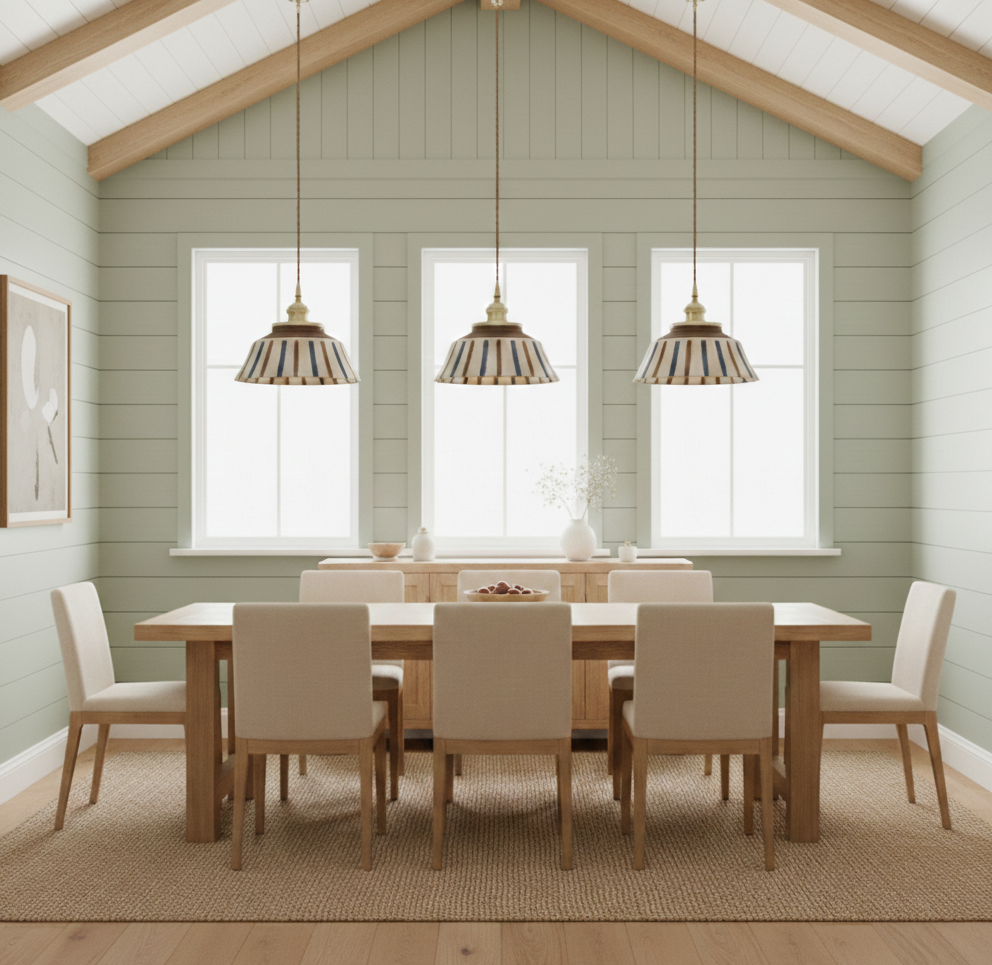 Farmhouse Ceramic Pendant Light with Brass Accents