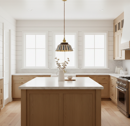 Farmhouse Ceramic Pendant Light with Brass Accents