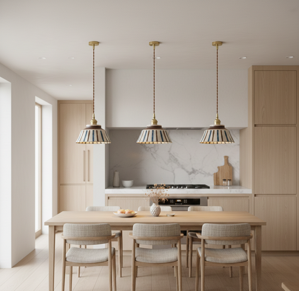 Farmhouse Ceramic Pendant Light with Brass Accents