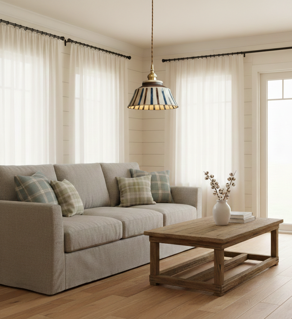 Farmhouse Ceramic Pendant Light with Brass Accents