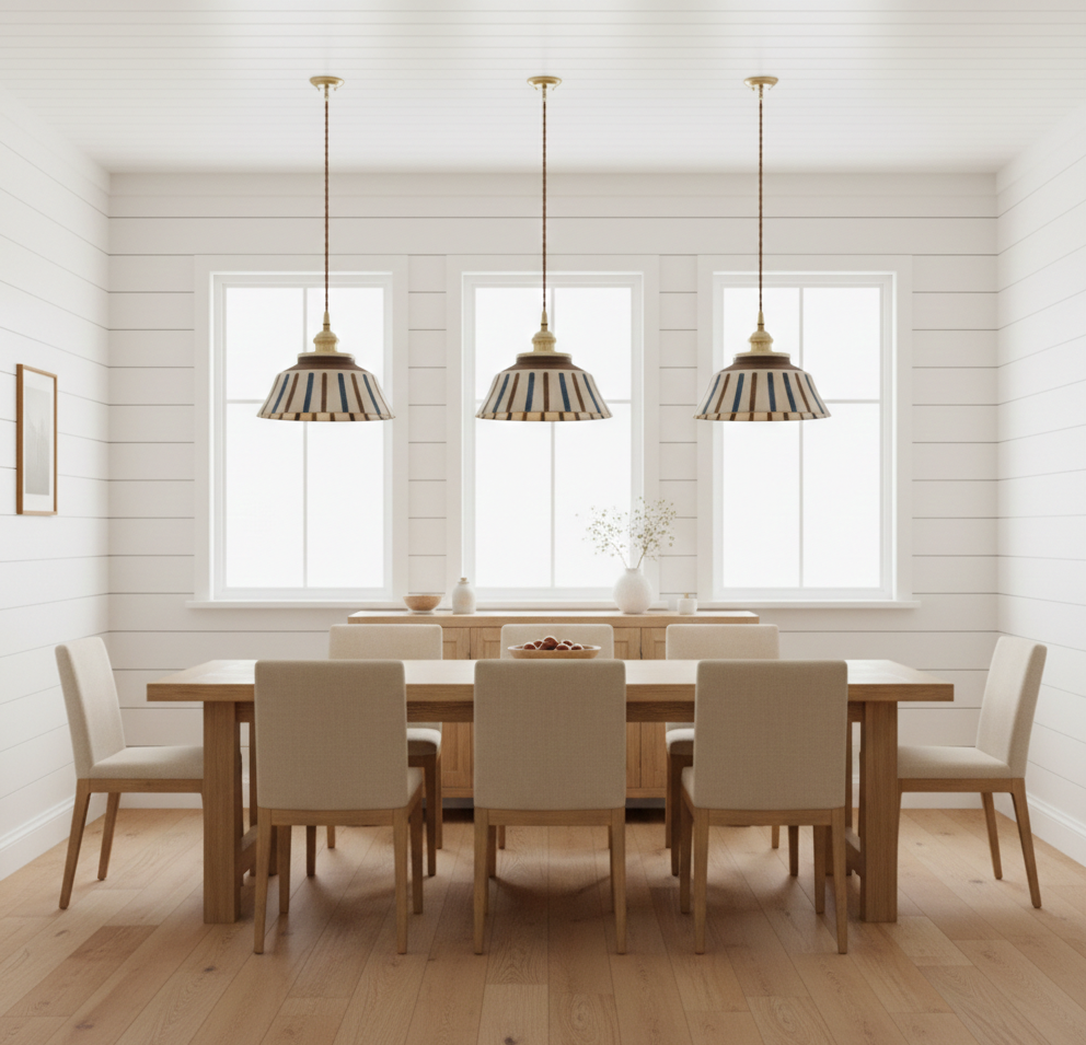 Farmhouse Ceramic Pendant Light with Brass Accents