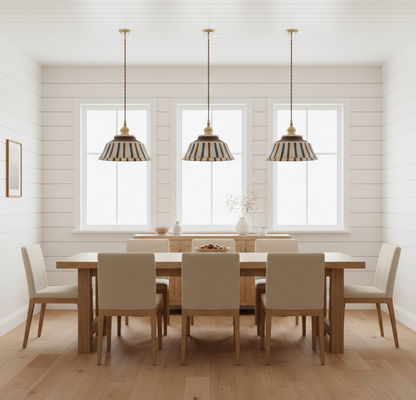 Farmhouse Ceramic Pendant Light with Brass Accents