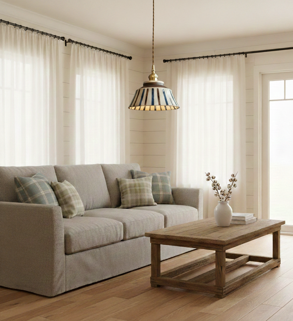 Farmhouse Ceramic Pendant Light with Brass Accents