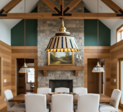 Farmhouse Ceramic Pendant Light with Brass Accents