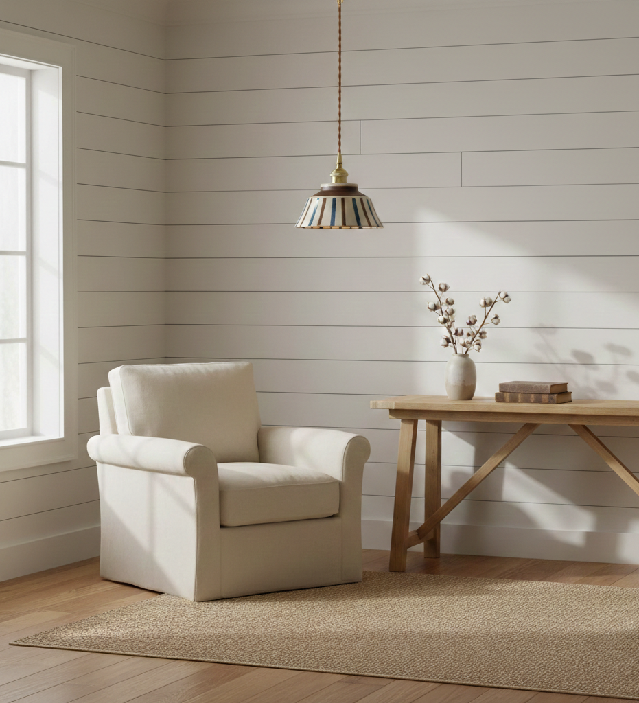 Farmhouse Ceramic Pendant Light with Brass Accents