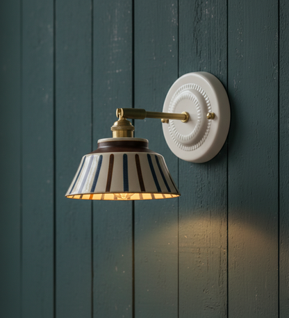 Komorebi Hand-Painted Ceramic Wall Sconce – Striped Japandi Artisanal Light