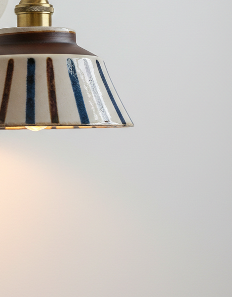 Komorebi Hand-Painted Ceramic Wall Sconce – Striped Japandi Artisanal Light
