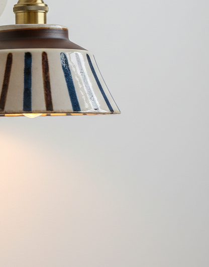 Komorebi Hand-Painted Ceramic Wall Sconce – Striped Japandi Artisanal Light