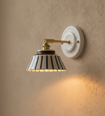Komorebi Hand-Painted Ceramic Wall Sconce – Striped Japandi Artisanal Light