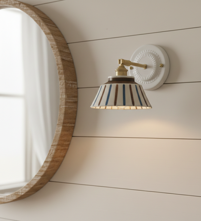 Komorebi Hand-Painted Ceramic Wall Sconce – Striped Japandi Artisanal Light