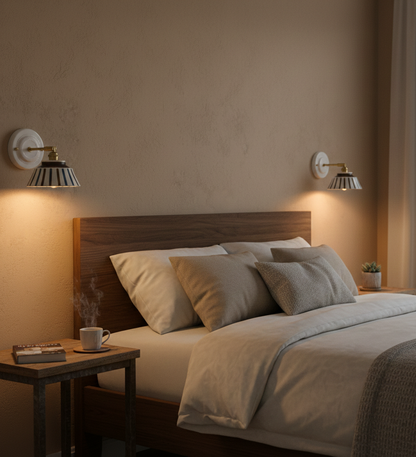 Komorebi Hand-Painted Ceramic Wall Sconce – Striped Japandi Artisanal Light