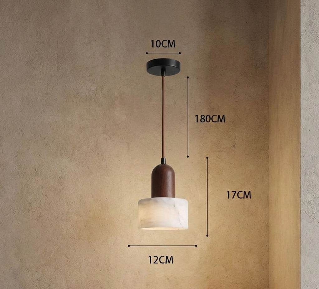 Marble Style Resin Pendant Light with Wooden Accent