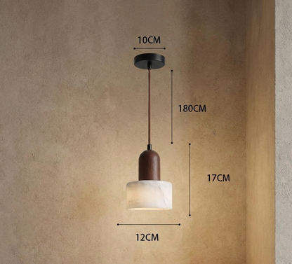 Marble Style Resin Pendant Light with Wooden Accent